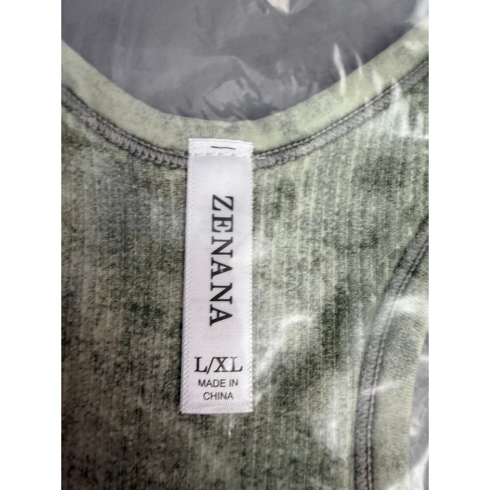 Zenana Mineral Wash Ribbed Racerback Tank L XL Sage Green NIB - Picture 4 of 6